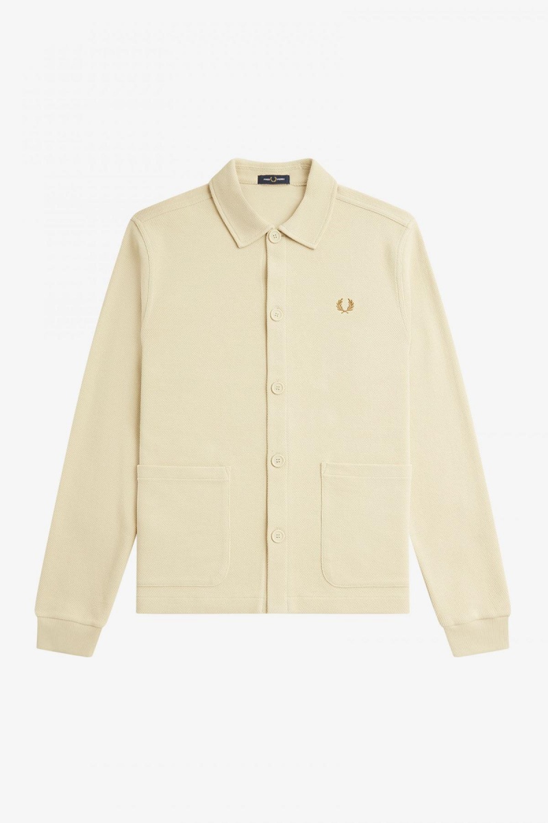 Fred Perry Button Through Long Sleeve Hemd Herren Oatmeal | LCHSX54413