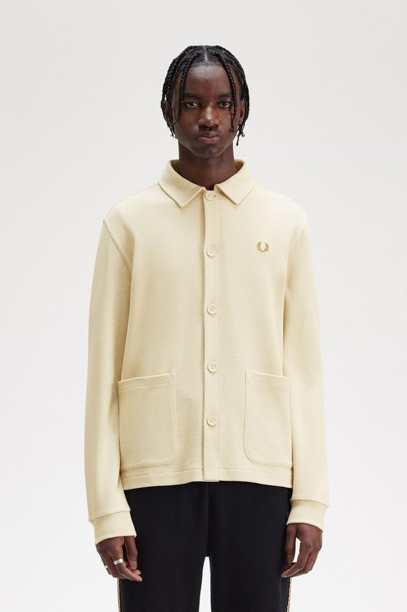 Fred Perry Button Through Long Sleeve Hemd Herren Oatmeal | LCHSX54413