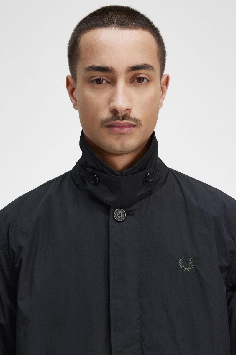 Fred Perry Button Through Mac Mäntel Herren Schwarz | CHDFL53935
