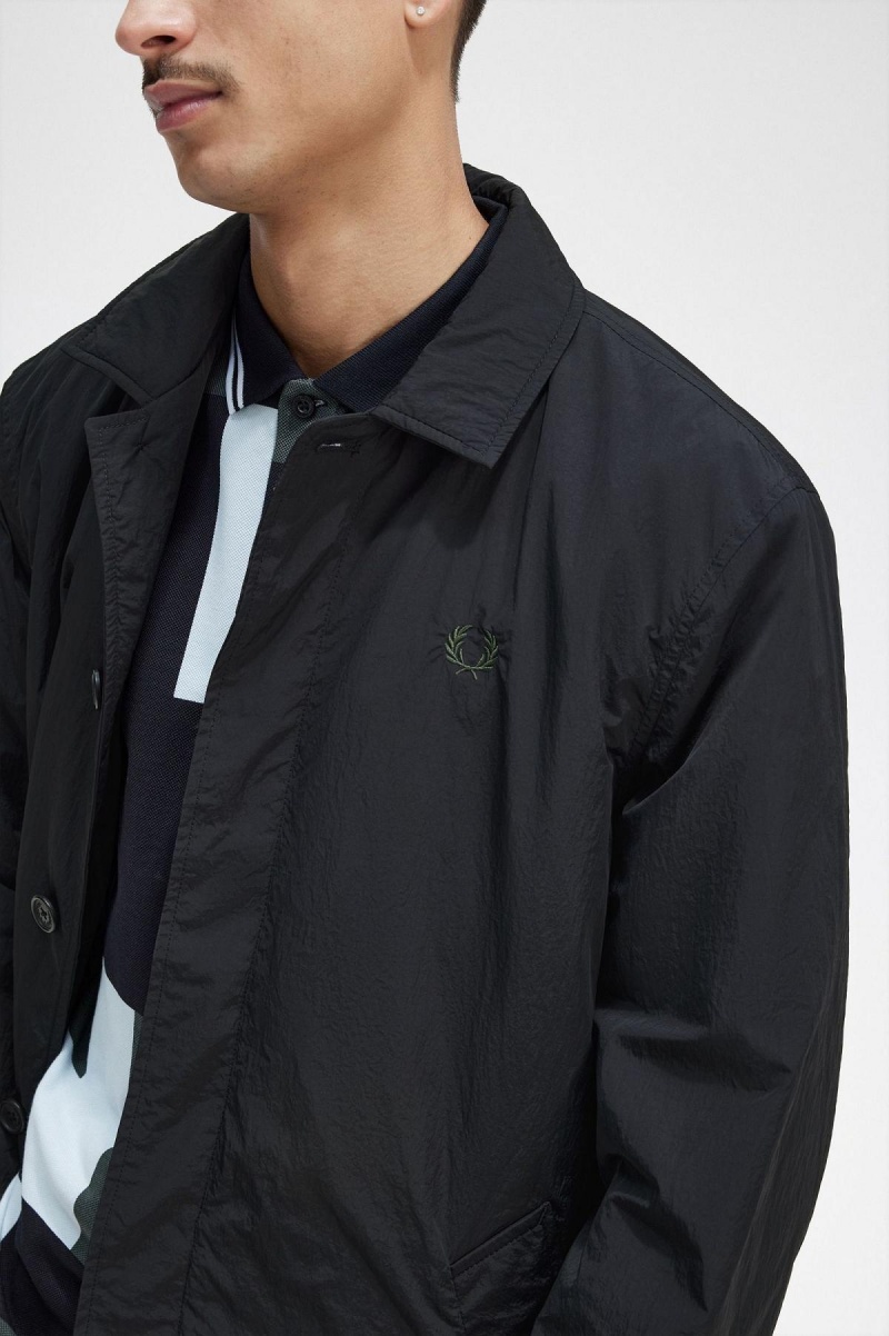 Fred Perry Button Through Mac Mäntel Herren Schwarz | CHDFL53935