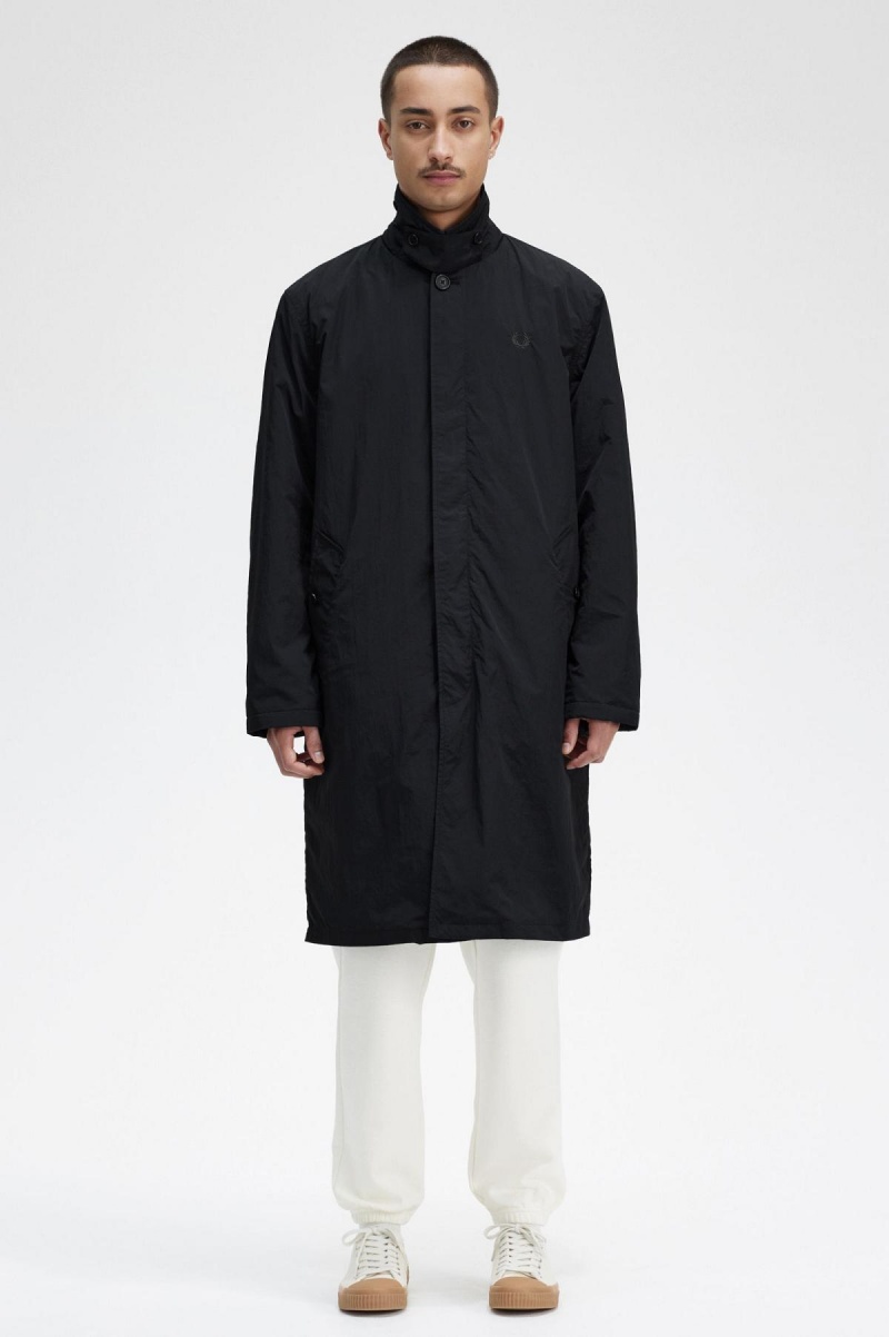 Fred Perry Button Through Mac Mäntel Herren Schwarz | CHDFL53935