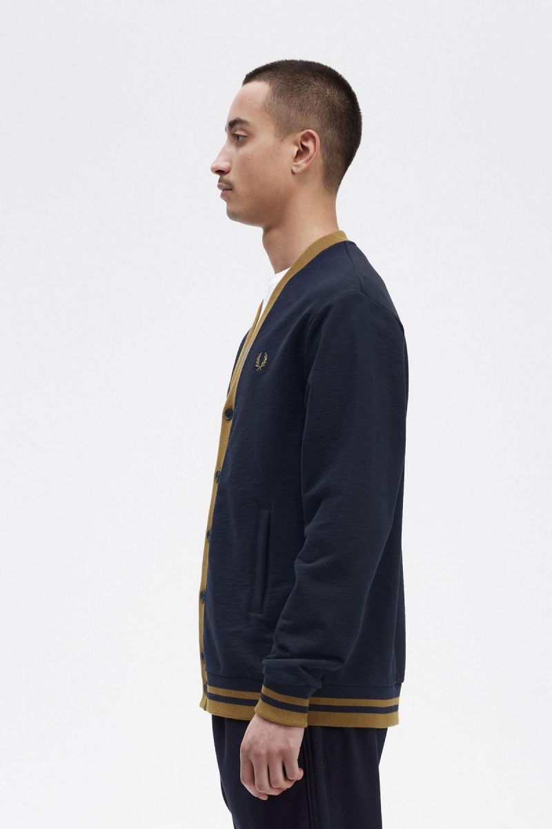 Fred Perry Button Through Sweatshirts Herren Navy | CHDYB58533