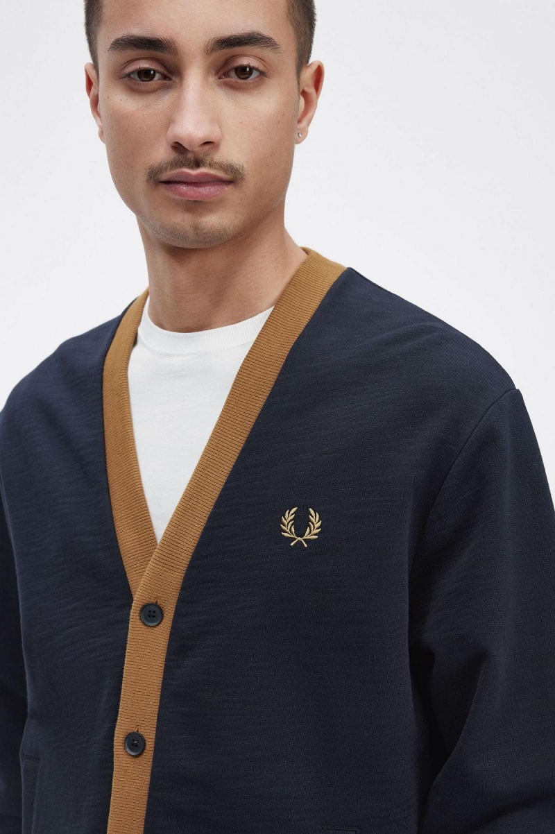 Fred Perry Button Through Sweatshirts Herren Navy | CHDYB58533