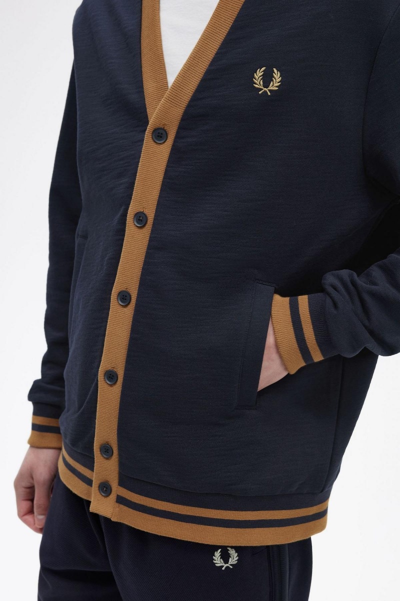 Fred Perry Button Through Sweatshirts Herren Navy | CHDYB58533