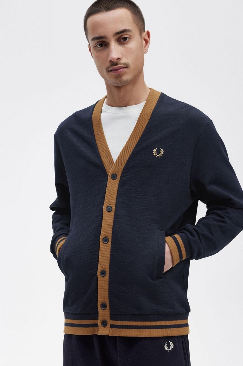 Fred Perry Button Through Sweatshirts Herren Navy | CHDYB58533