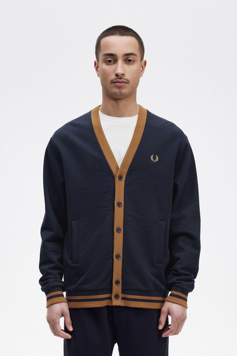 Fred Perry Button Through Sweatshirts Herren Navy | CHDYB58533