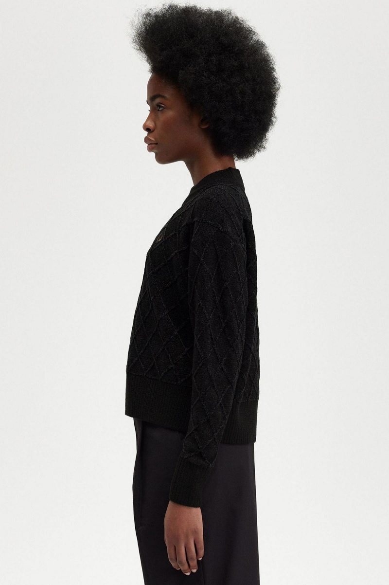Fred Perry Chenille Grid Jumper Strickwaren Damen Schwarz | CHNZX34836