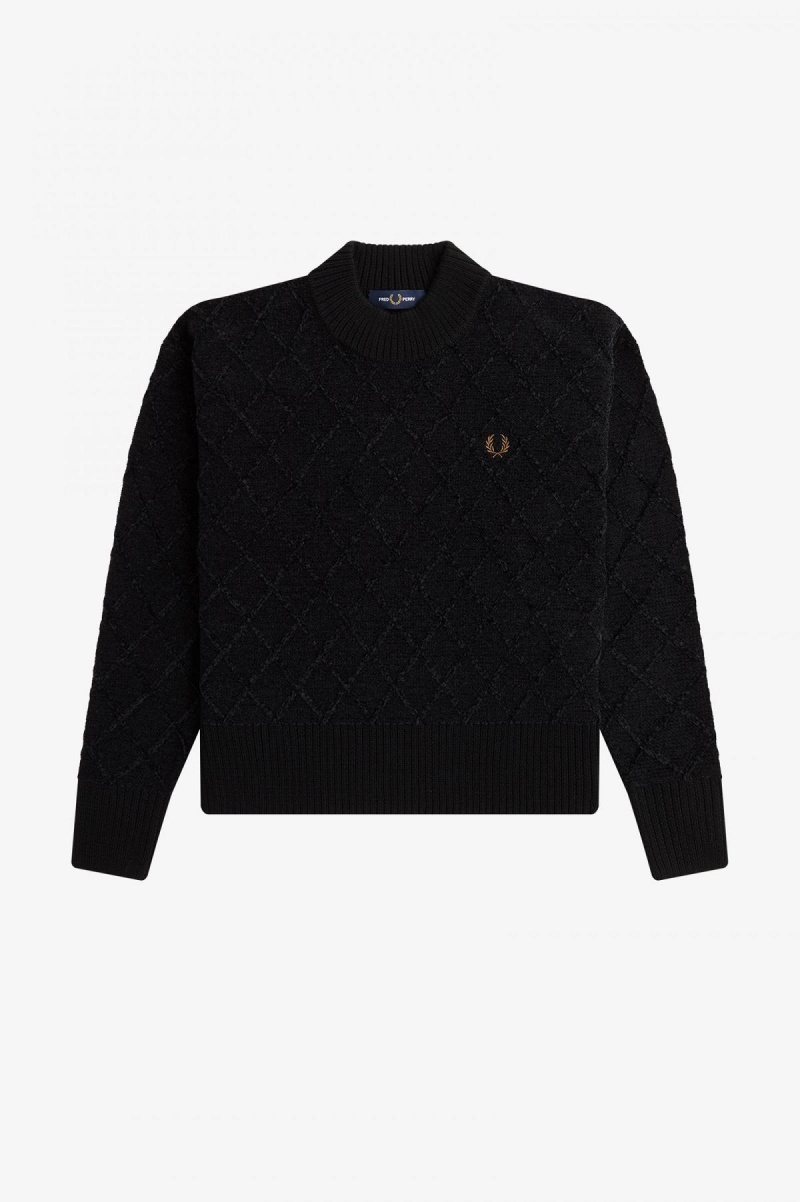 Fred Perry Chenille Grid Jumper Strickwaren Damen Schwarz | CHNZX34836