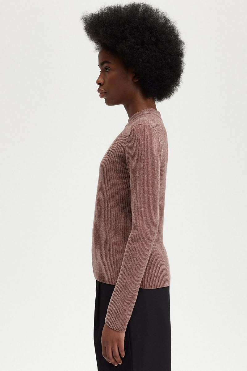 Fred Perry Chenille Rib Jumper Strickwaren Damen Dunkelrosa | LCHSX91315