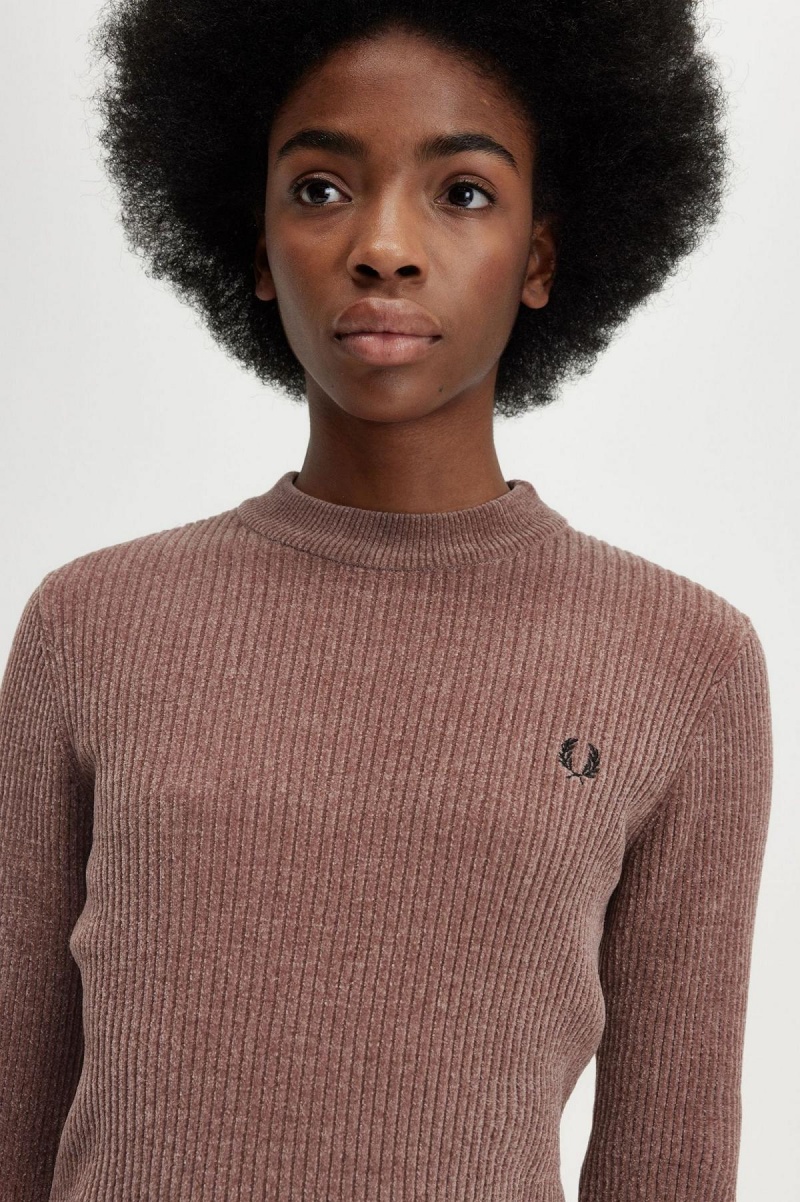 Fred Perry Chenille Rib Jumper Strickwaren Damen Dunkelrosa | LCHSX91315