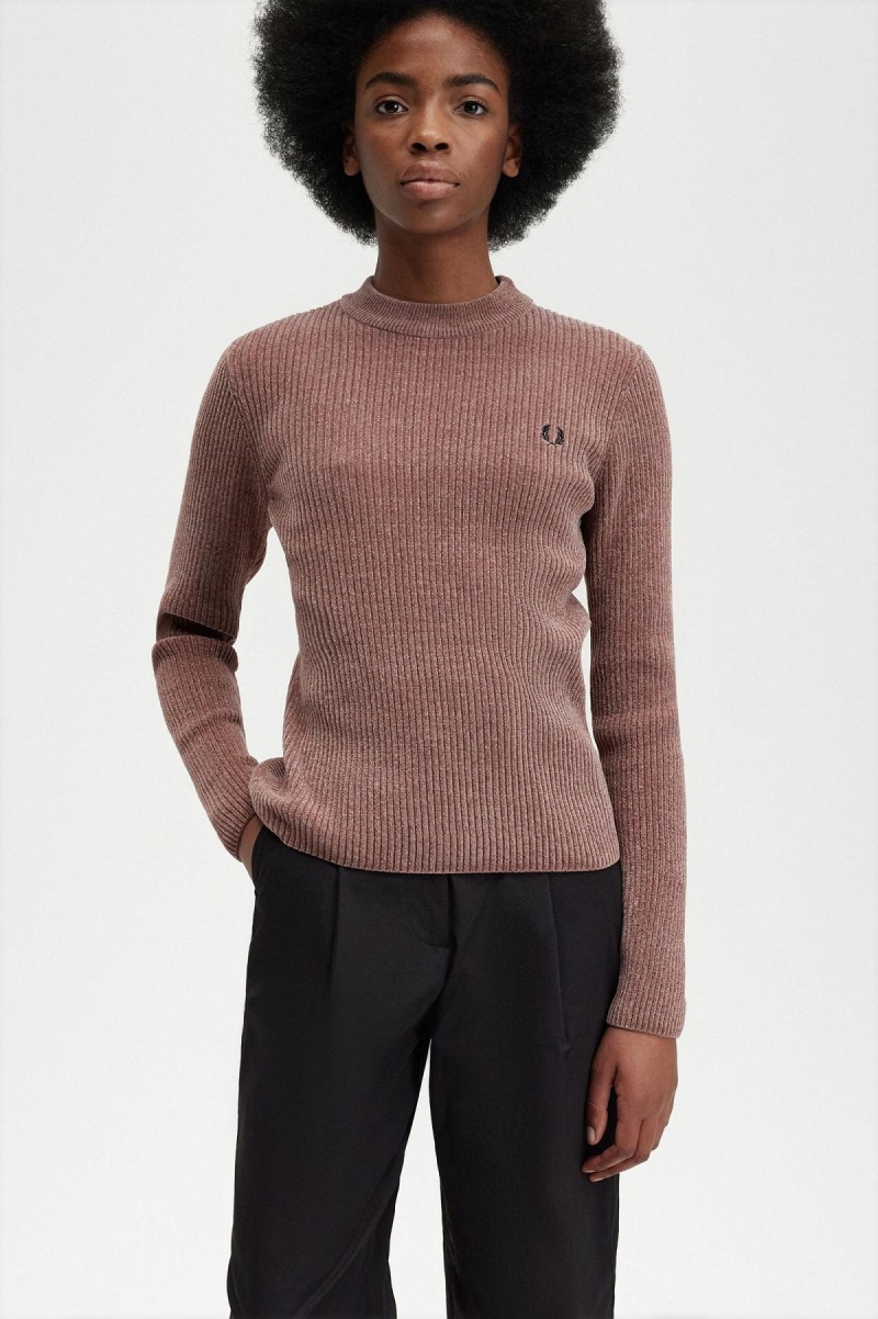 Fred Perry Chenille Rib Jumper Strickwaren Damen Dunkelrosa | LCHSX91315