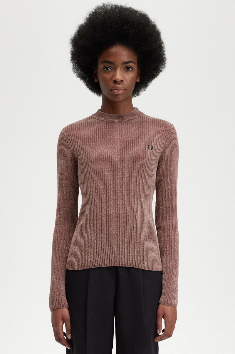 Fred Perry Chenille Rib Jumper Strickwaren Damen Dunkelrosa | LCHSX91315