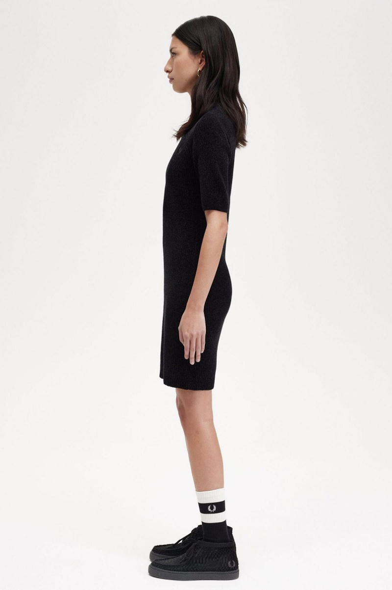 Fred Perry Chenille Rib Kleid Damen Schwarz | ZCHNQ71130