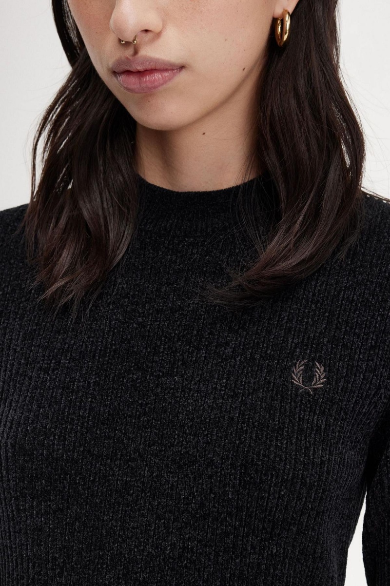 Fred Perry Chenille Rib Kleid Damen Schwarz | ZCHNQ71130