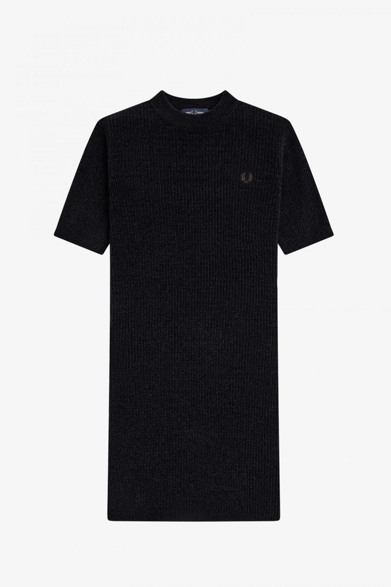 Fred Perry Chenille Rib Kleid Damen Schwarz | ZCHNQ71130