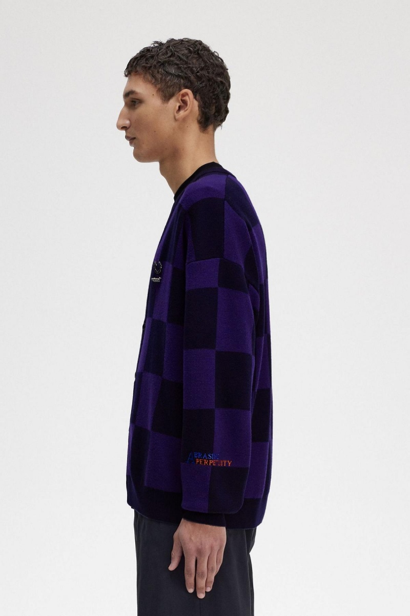 Fred Perry Chequerboard Cardigan Strickwaren Herren Navy | CHDFL18051