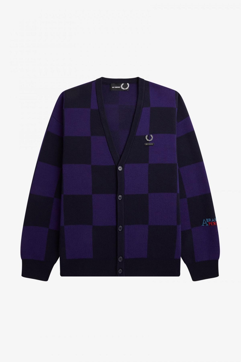 Fred Perry Chequerboard Cardigan Strickwaren Herren Navy | CHDFL18051