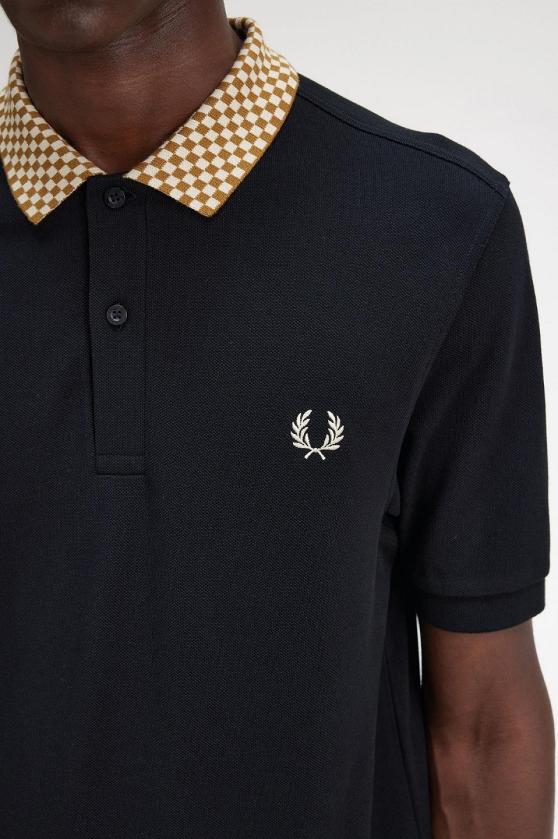 Fred Perry Chequerboard Collar Polo Shirt Polo Shirts Herren Schwarz | UCHND19332