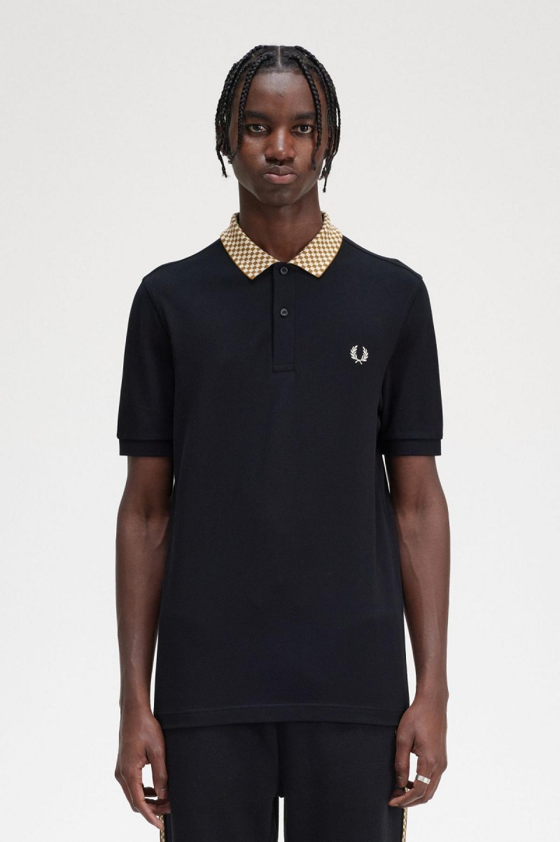 Fred Perry Chequerboard Collar Polo Shirt Polo Shirts Herren Schwarz | UCHND19332