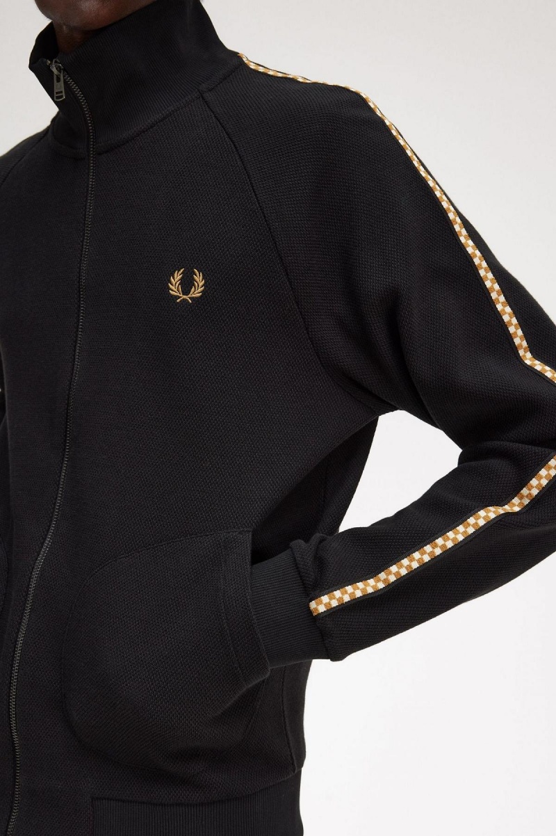 Fred Perry Chequerboard Tape Jacket Trainingsanzug Herren Schwarz | LCHTR88669