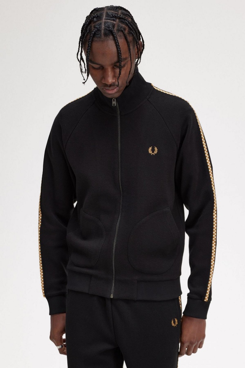 Fred Perry Chequerboard Tape Jacket Trainingsanzug Herren Schwarz | LCHTR88669