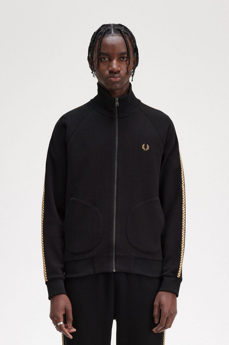 Fred Perry Chequerboard Tape Jacket Trainingsanzug Herren Schwarz | LCHTR88669