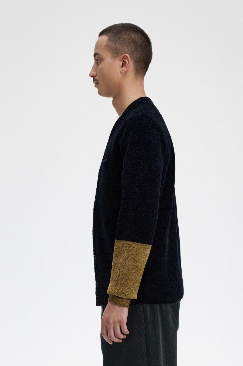 Fred Perry Colour Block Chenille Cardigan Strickwaren Herren Schwarz | CHQAV38073
