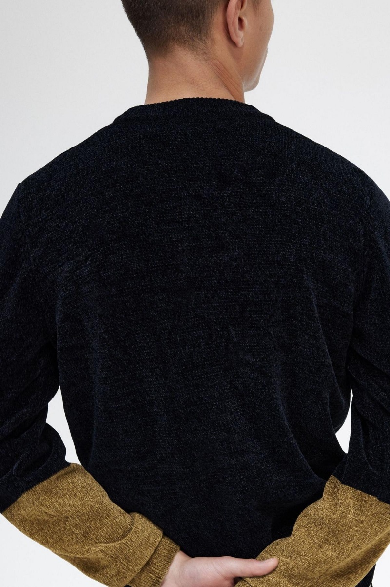 Fred Perry Colour Block Chenille Cardigan Strickwaren Herren Schwarz | CHQAV38073