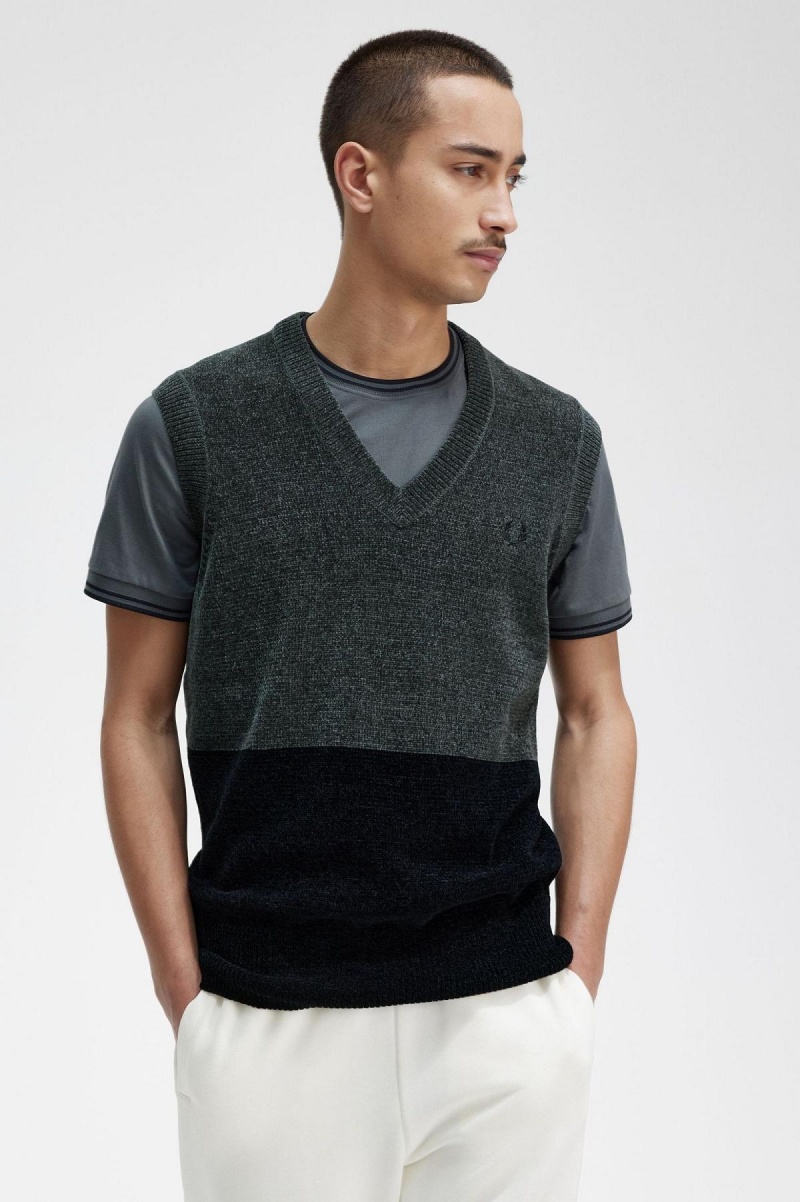 Fred Perry Colour Block Chenille Tank Strickwaren Herren Grün | MCHHR85818