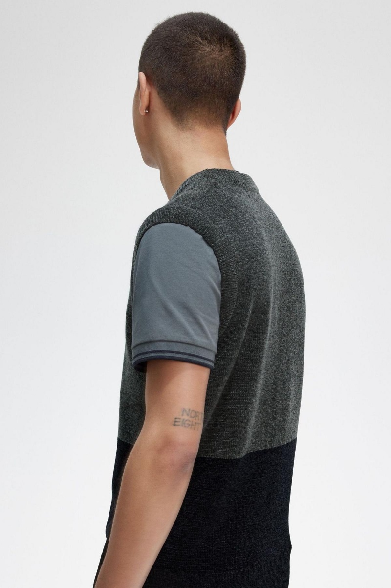 Fred Perry Colour Block Chenille Tank Strickwaren Herren Grün | MCHHR85818