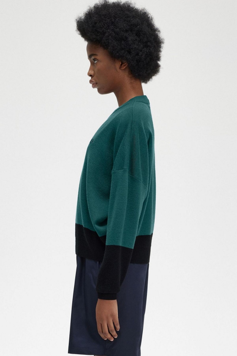 Fred Perry Colour Block Jumper Strickwaren Damen Blau | DCHVO34442