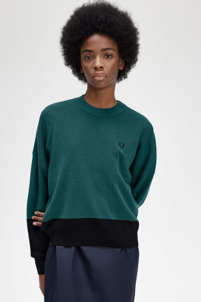 Fred Perry Colour Block Jumper Strickwaren Damen Blau | DCHVO34442
