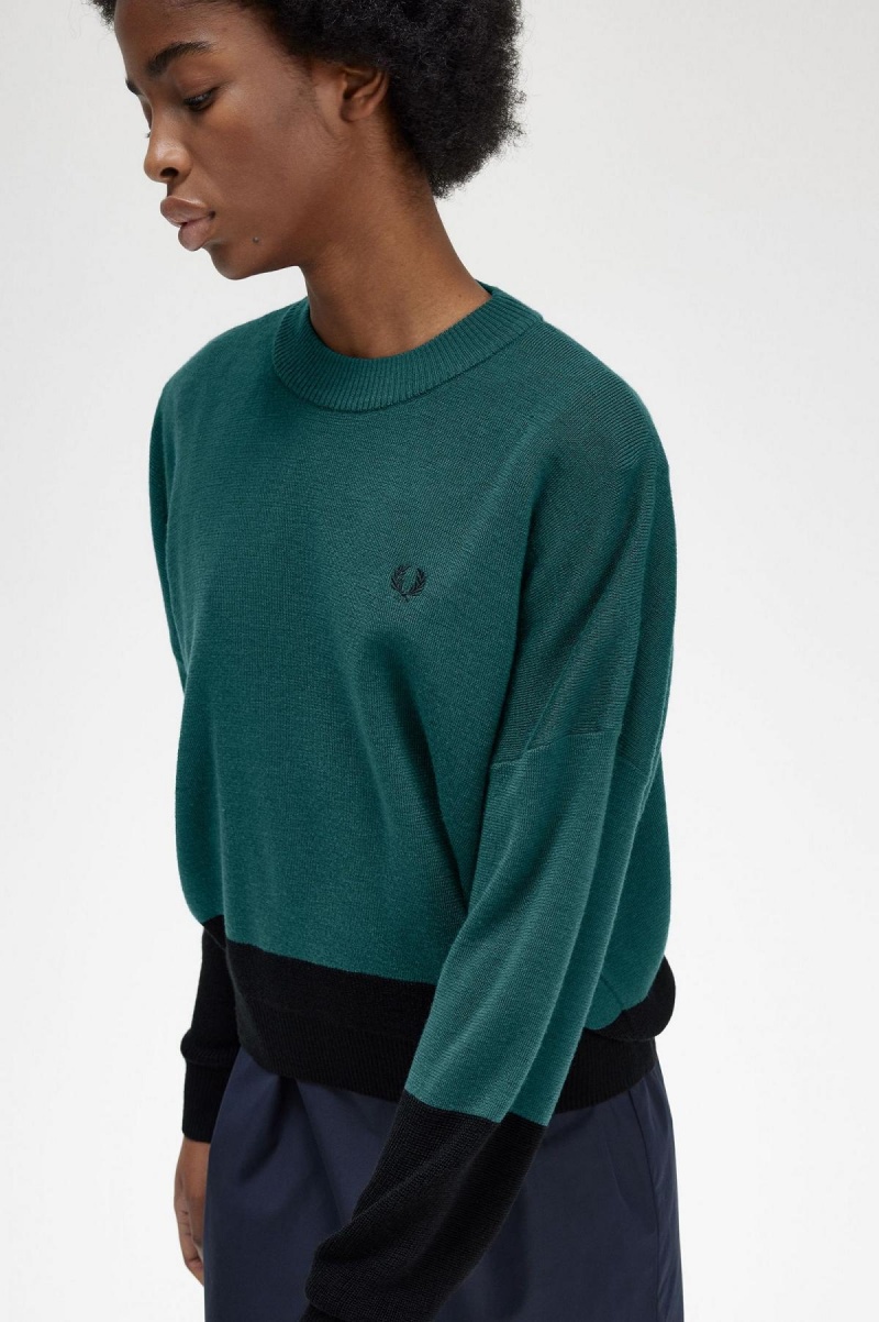 Fred Perry Colour Block Jumper Strickwaren Damen Blau | DCHVO34442