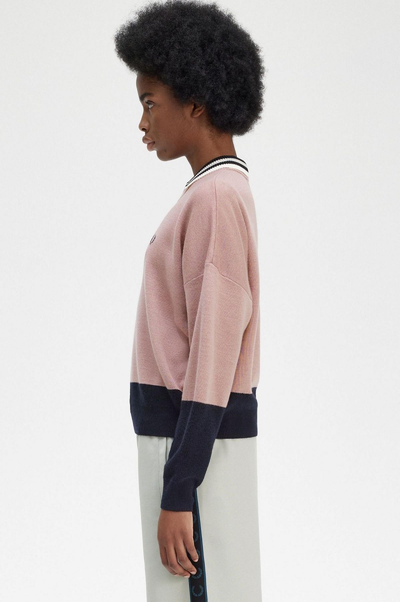 Fred Perry Colour Block Jumper Strickwaren Damen Rosa Rosa | MCHHR37256