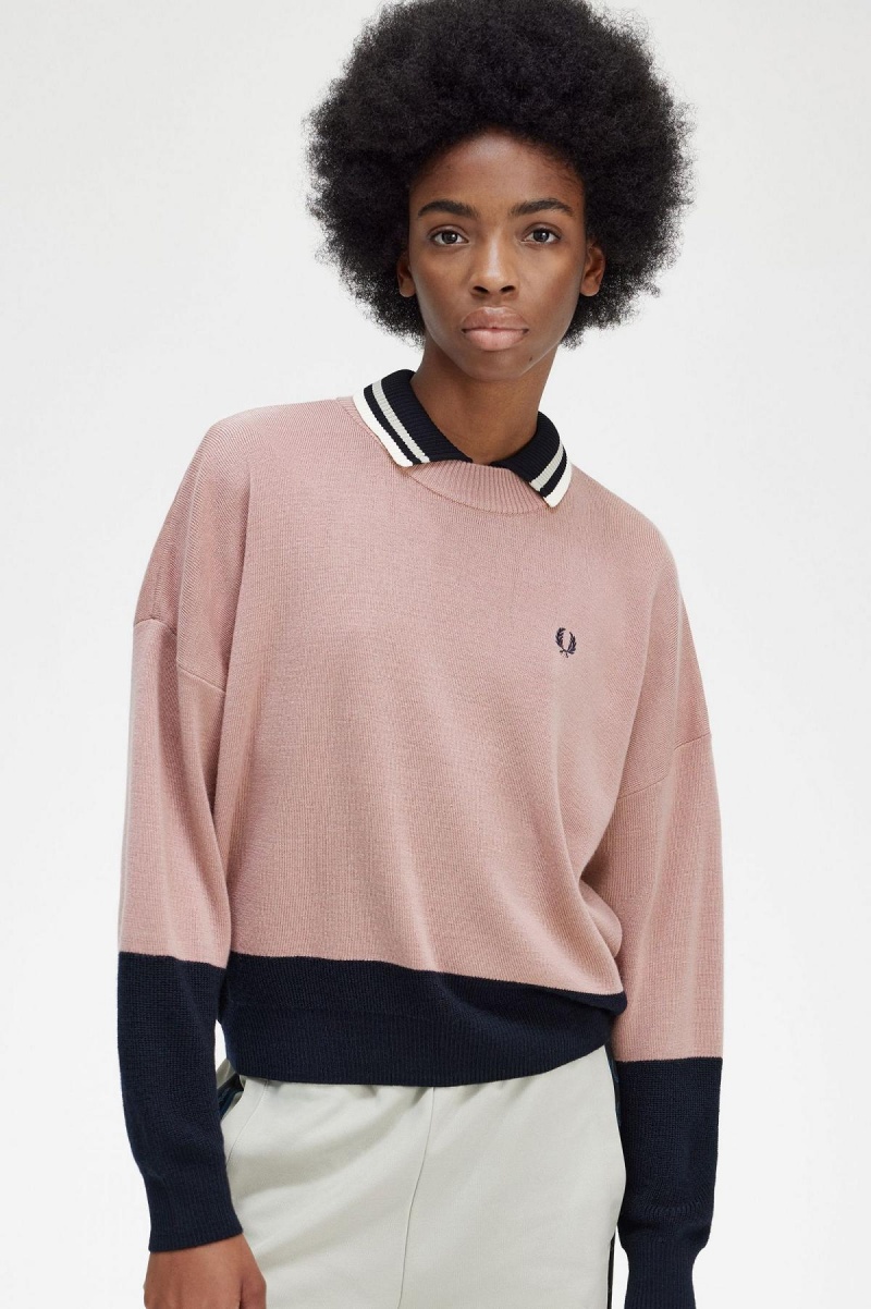 Fred Perry Colour Block Jumper Strickwaren Damen Rosa Rosa | MCHHR37256