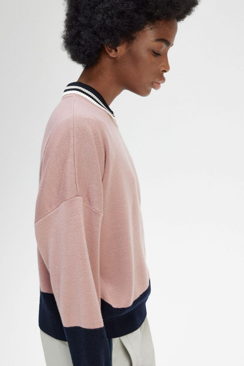 Fred Perry Colour Block Jumper Strickwaren Damen Rosa Rosa | MCHHR37256