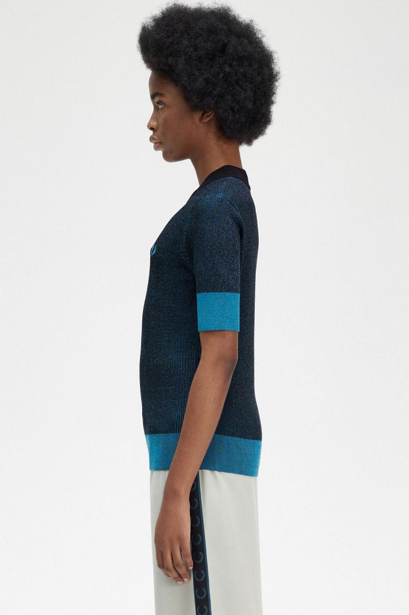 Fred Perry Contrast Rib Kurzes Sleeve Jumper Strickwaren Damen Schwarz | PCHER39382