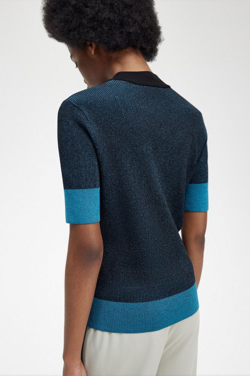 Fred Perry Contrast Rib Kurzes Sleeve Jumper Strickwaren Damen Schwarz | PCHER39382