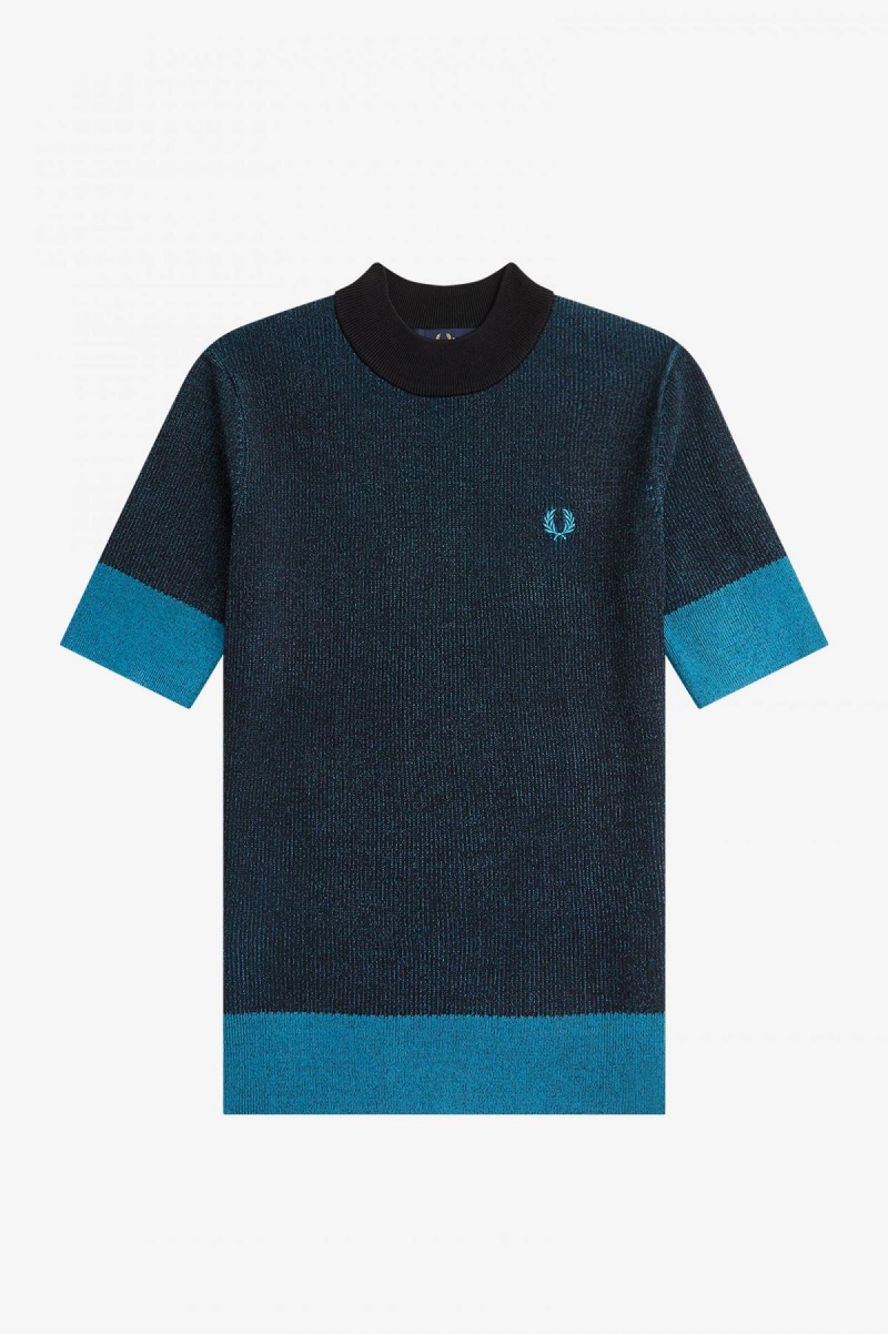 Fred Perry Contrast Rib Kurzes Sleeve Jumper Strickwaren Damen Schwarz | PCHER39382