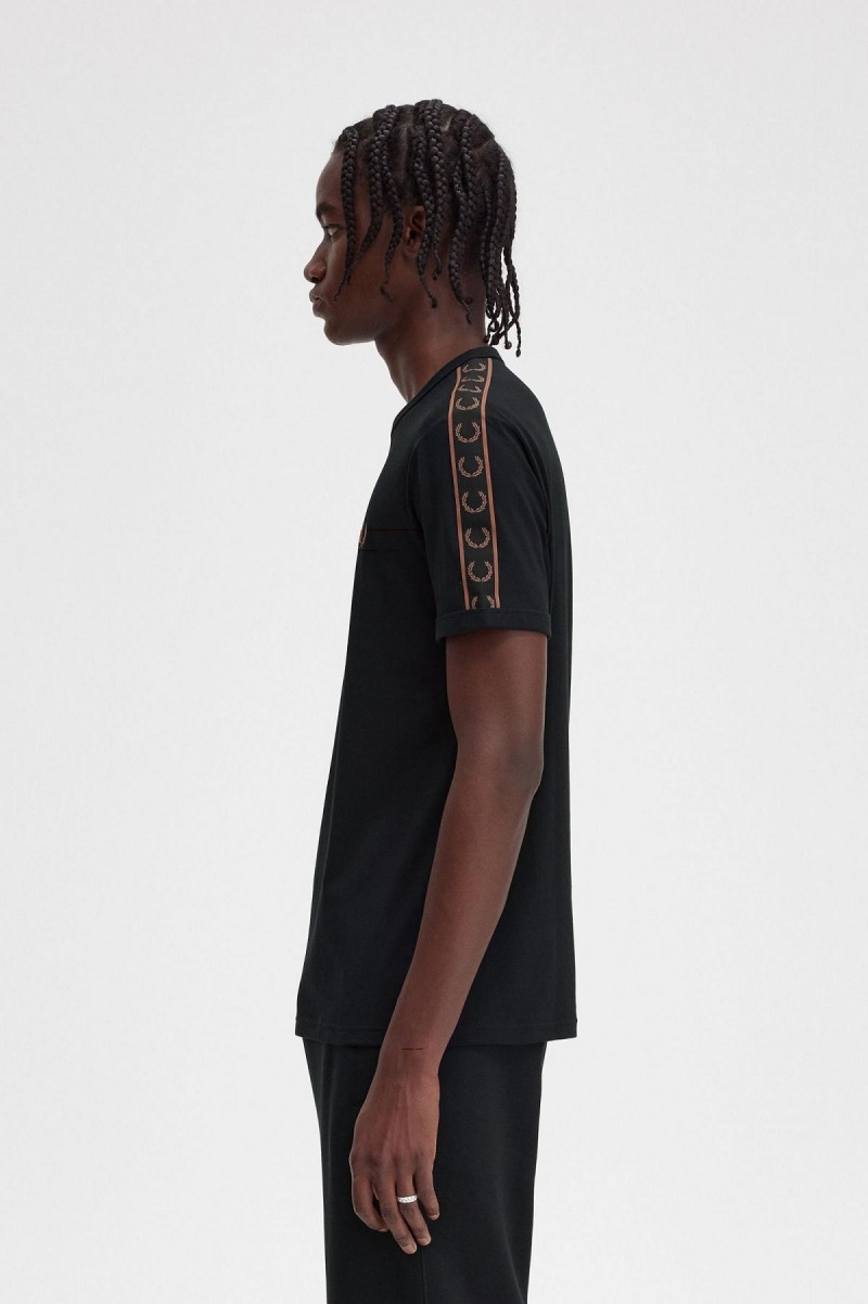 Fred Perry Contrast Tape Ringer T-shirts Herren Schwarz Braun | GCHUC36291