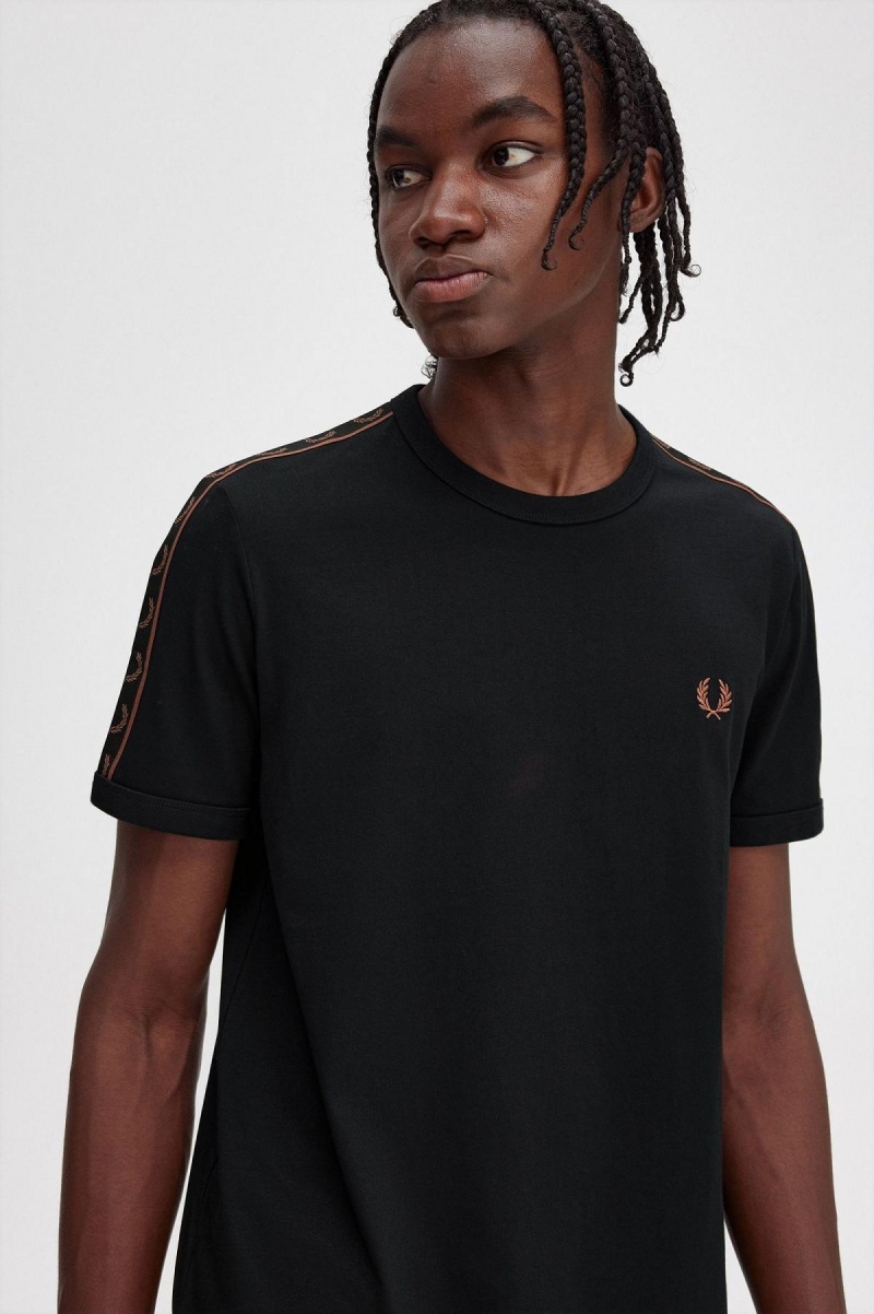 Fred Perry Contrast Tape Ringer T-shirts Herren Schwarz Braun | GCHUC36291