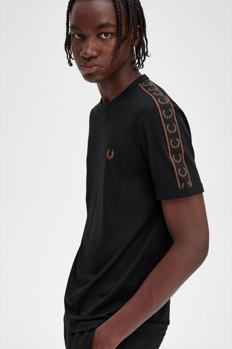 Fred Perry Contrast Tape Ringer T-shirts Herren Schwarz Braun | GCHUC36291