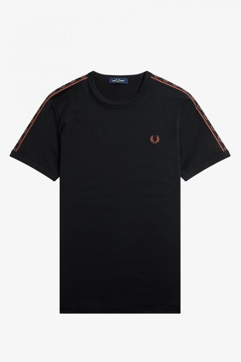 Fred Perry Contrast Tape Ringer T-shirts Herren Schwarz Braun | GCHUC36291