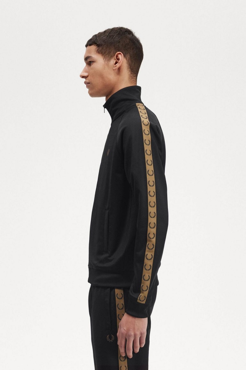 Fred Perry Contrast Tape Track Jacket Trainingsanzug Herren Schwarz | YCHVQ69346