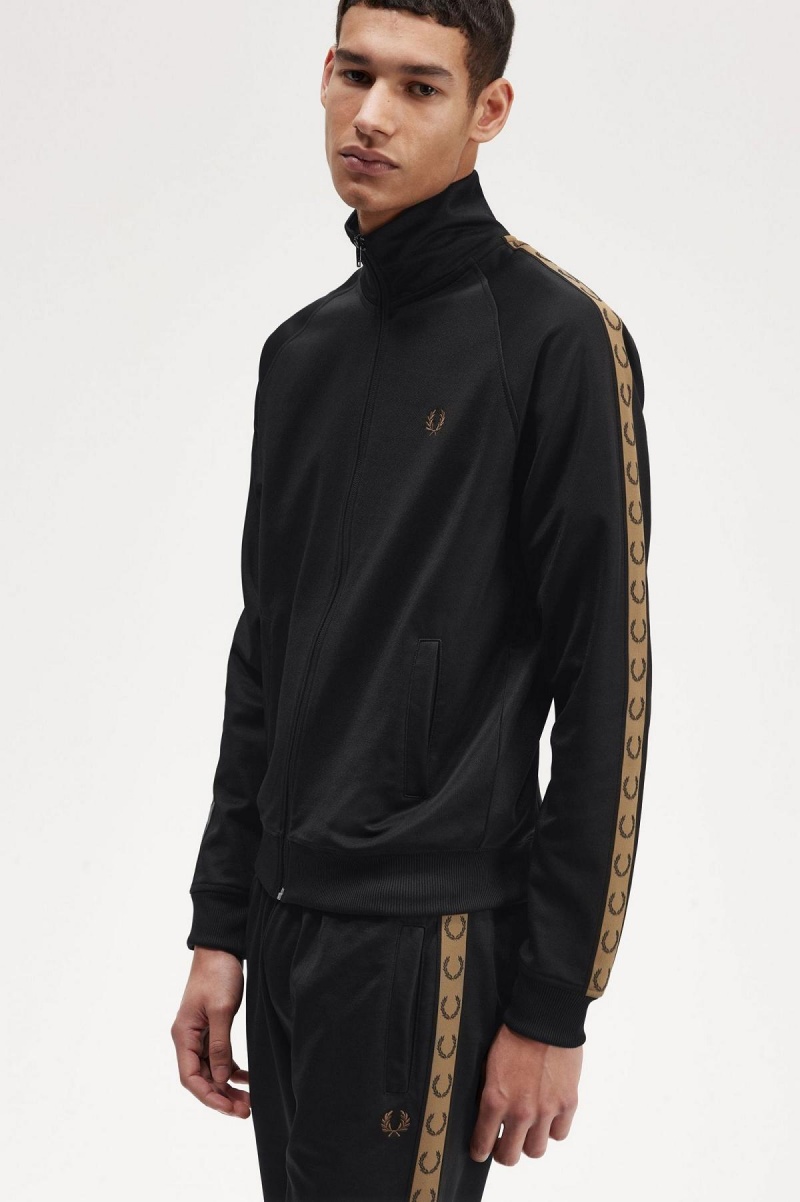 Fred Perry Contrast Tape Track Jacket Trainingsanzug Herren Schwarz | YCHVQ69346