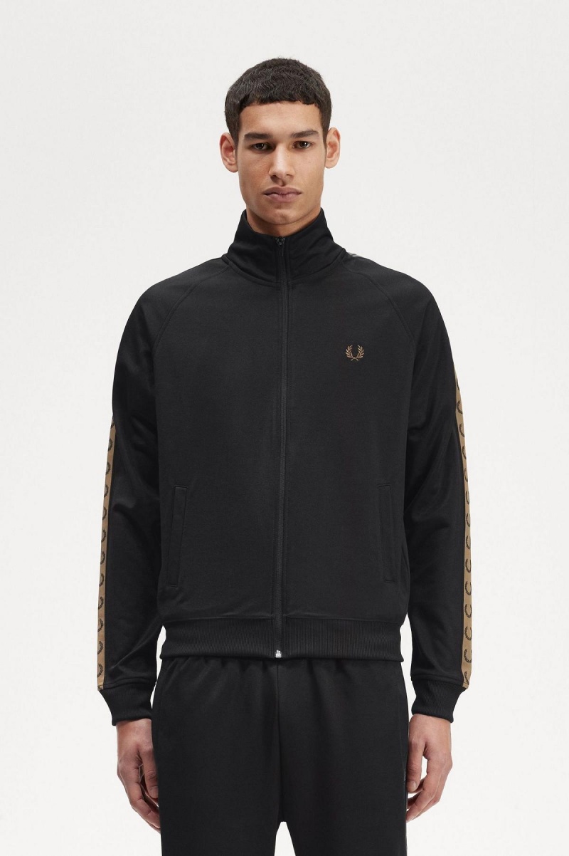 Fred Perry Contrast Tape Track Jacket Trainingsanzug Herren Schwarz | YCHVQ69346