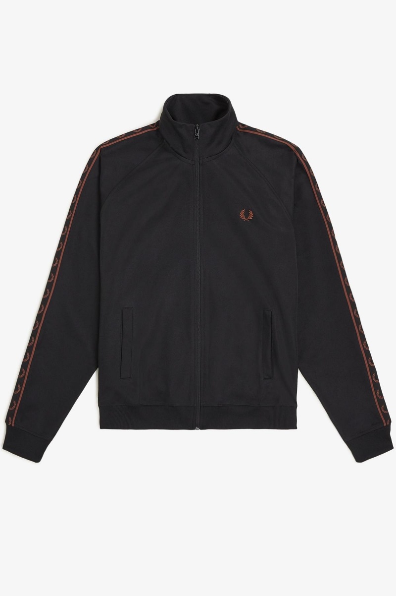 Fred Perry Contrast Tape Trainingsjacke Herren Schwarz Braun | CHCIF75796