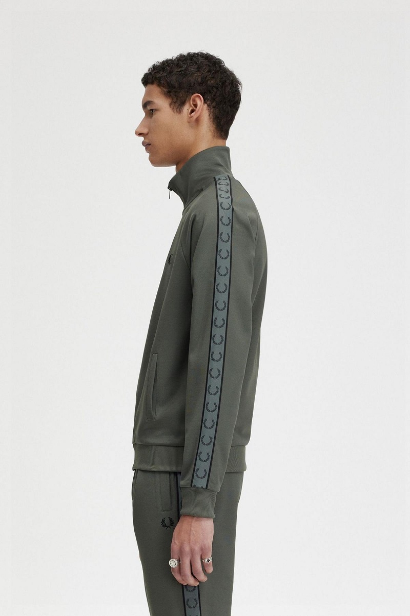 Fred Perry Contrast Tape Trainingsjacke Herren Grün Schwarz | CHXMI42803