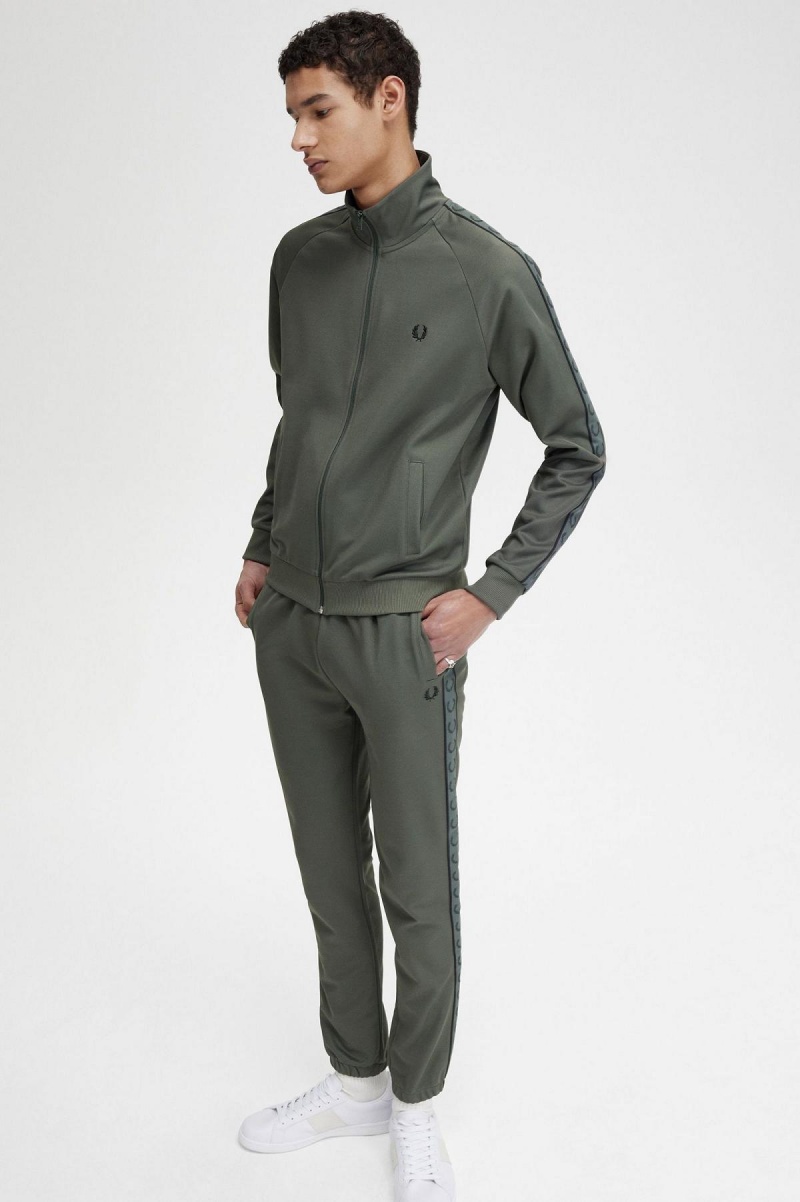 Fred Perry Contrast Tape Trainingsjacke Herren Grün Schwarz | CHXMI42803