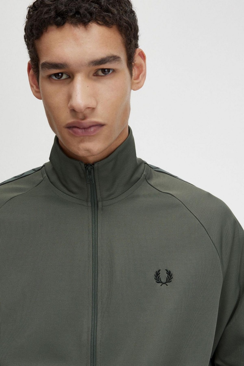 Fred Perry Contrast Tape Trainingsjacke Herren Grün Schwarz | CHXMI42803